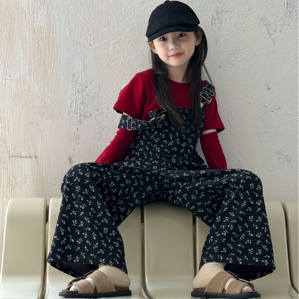PRETTY BABY พร้อมส่ง เอี๊ยมเด็กผู้หญิง เอี๊ยมกางเกงยีนส์ขายาว ลายดอกไม้ เสื้อแขนยาว (1371)(แยกชิ้น)