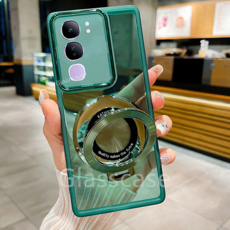 ปลอกสําหรับ Vivo Y200 Y100 Y39 Y29 Y19s Y17s Y 200 Y 19s VivoY200 VivoY19s พร้อมผู้ถือแหวนสแควร์ชุบเ