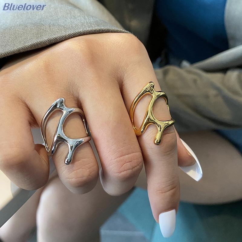 Bluelover อินเทรนด์ Vintage Elegant ไม่สม่ําเสมอแหวนปรับได้สําหรับผู้หญิง Punk Geometric Hollow สาขาเปิดแหวนเครื่องประดับปาร์ตี้ใหม่