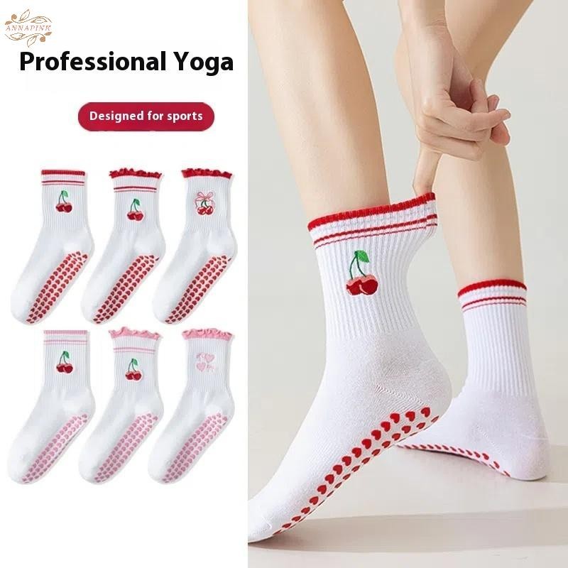 Ank Cotton Breathable ถุงเท้าโยคะ กันลื่น สำหรับพิลาทิสและเต้นรำ ดีไซน์กลางลูกวัว