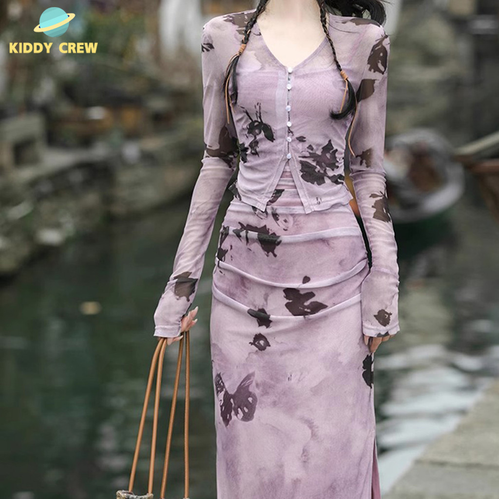 ชุดเซ็ทสตรี ดีไซน์หรูหราสีม่วง สวมใส่สบาย
