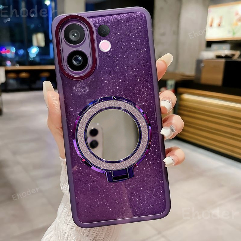 Gradient GlitterปลอกสําหรับVIVO V60 Lite 4G 5G 2025 เคสโทรศัพท์พร้อมกระจกผู้ถือแหวนซิลิโคนSoft Starส