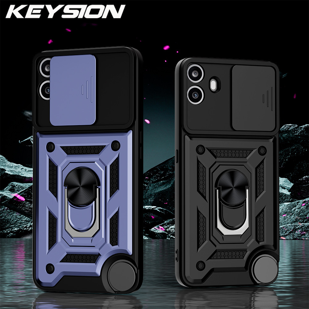 KEYSION เคสโทรศัพท์แม่เหล็กสําหรับ HONOR 600 600 Pro 5G สไลด์กล้องป้องกันขาตั้งขวา 360° แหวน ฝาหลังกันกระแทก