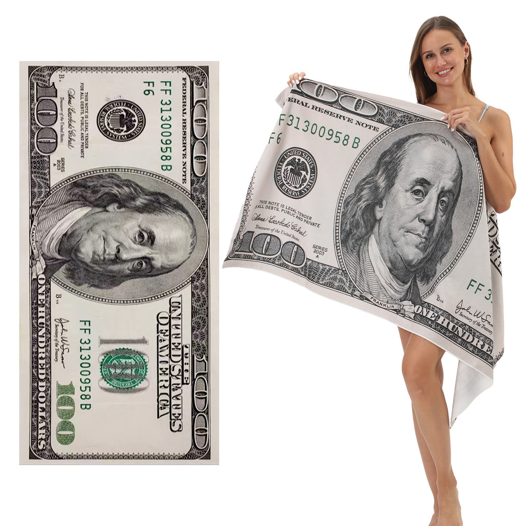 ผ้าขนหนูอาบน้ําดูดซับน้ํา US Dollar Microfiber Beach Towel การพิมพ์ดิจิตอล Plus Size Towel