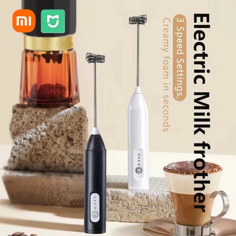 XIAOMI เครื่องตีฟองนมไฟฟ้ามินิมือถือไร้สายที่มีประสิทธิภาพ Type-C ชาร์จสะดวกกาแฟนมวิปปิ้งครีมครัวปัด