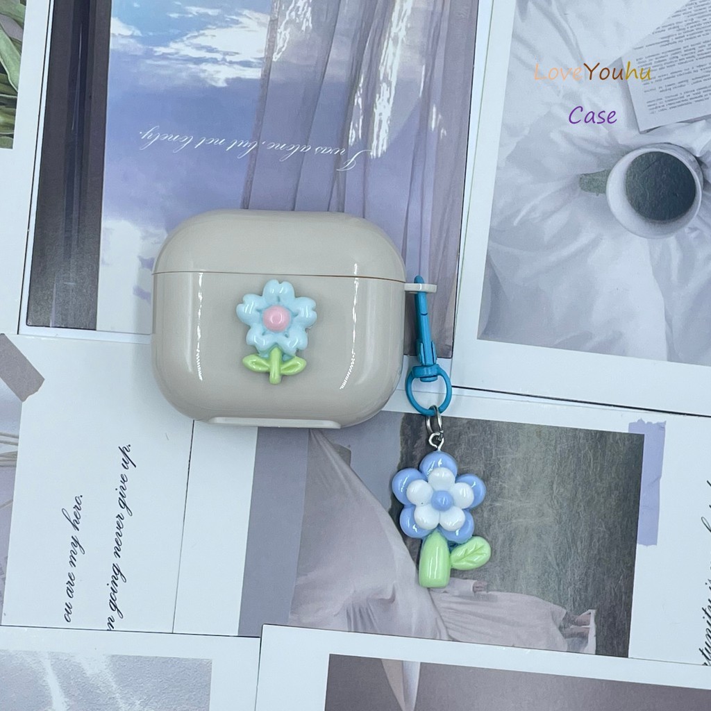 Loveyouhu สําหรับ GOOJODOQ J201 J206 หูฟังบุคลิกภาพครีมสีขาวสีฟ้าดอกไม้และจี้