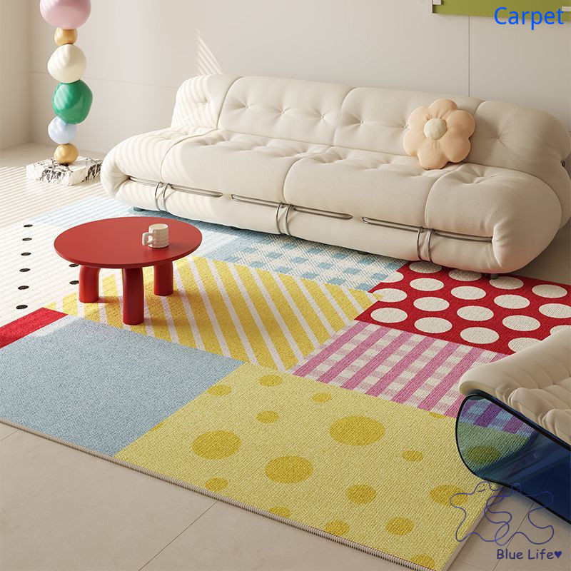 มาการอง สีห้องนั่งเล่นคริสตัลกํามะหยี่พรมพรีเมี่ยมความรู้สึกครีมสไตล์โซฟาโต๊ะกาแฟล้างทําความสะอาดได้สกปรกทนเต็มแผ่นพื้นโดปามีนห้องนอนข้างเตียงผ้าห่ม