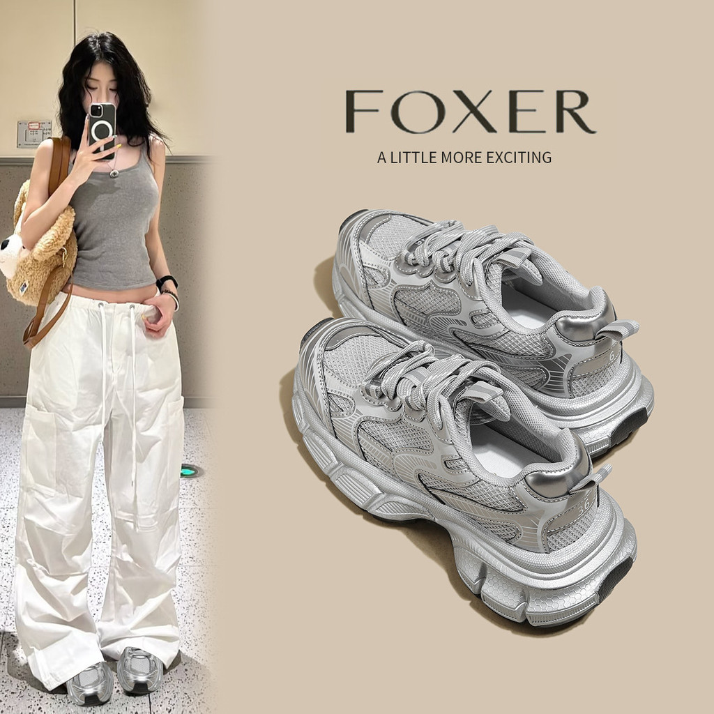 FOXER รองเท้ากีฬาผู้หญิงแฟชั่นใส่สบายพื้นหนาดูดซับแรงกระแทกต้านเชื้อแบคทีเรียระบายอากาศ รองเท้าผ้าใบ