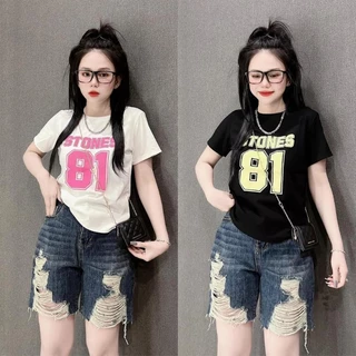เสื้อยืดแขนสั้นผู้หญิงพิมพ์ลาย ยอดนิยมในสไตล์สตรีท แฟชั่นกีฬา
