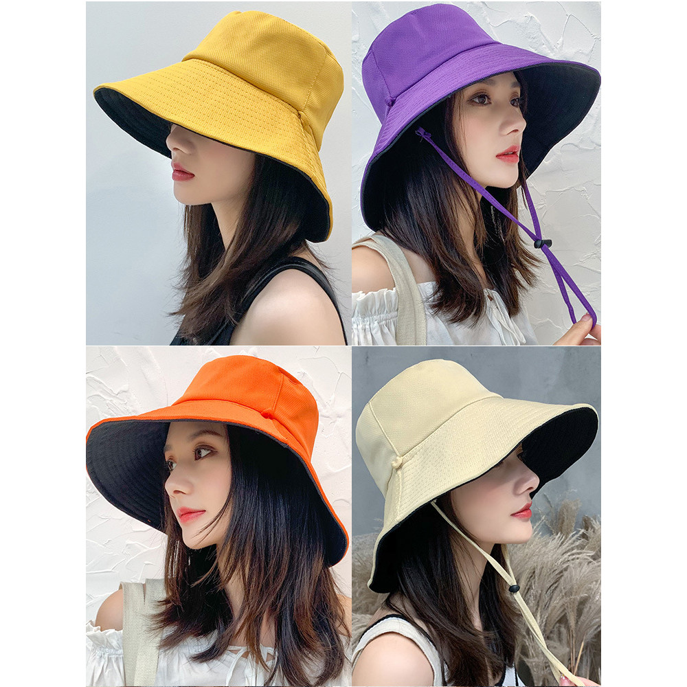 3m7 จัดส่งภายใน 24 ชั่วโมง หมวก เวอร์ชันเกาหลี สาว แฟชั่น สองด้าน หมวกของชาวประมง การแข่งขันทั้งหมด ชายคาใหญ่ 6 สี