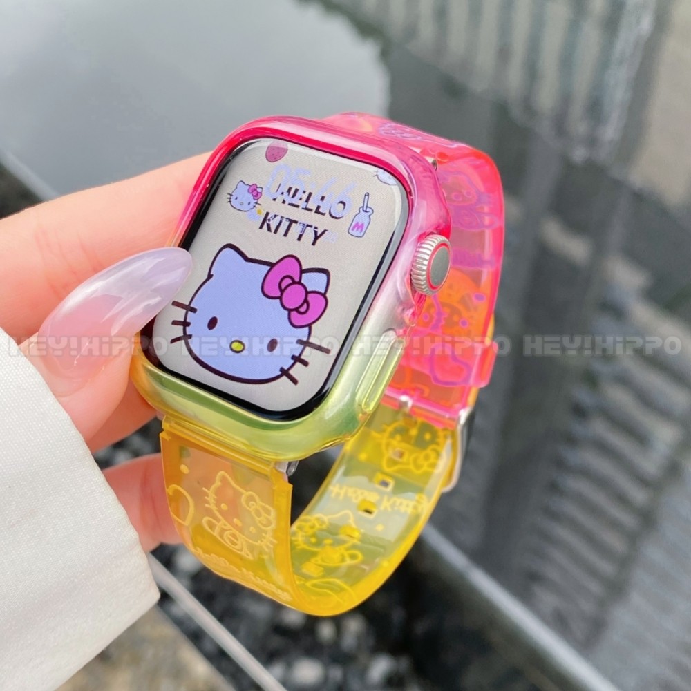 สายรัดสีคู่ TPU เหมาะสําหรับ iwatch49/46/45/44/42/41/40/38 มม. เคสป้องกันไล่โทนสี KT น่ารักเหมาะสําหรับสมาร์ทวอทช์ 10/9/8/7/6/SE/5/4/3/2/1
