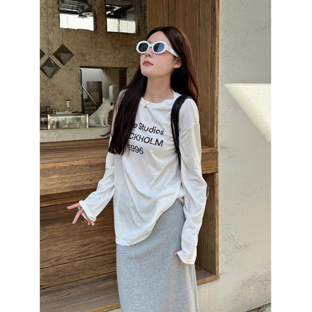 GAKKI เสื้อยืดแขนยาวทรงหลวมๆสำหรับผู้หญิง เสื้อผ้าบางแขนยาวกันแดดสำหรับหน้าร้อน รุ่น 98241#