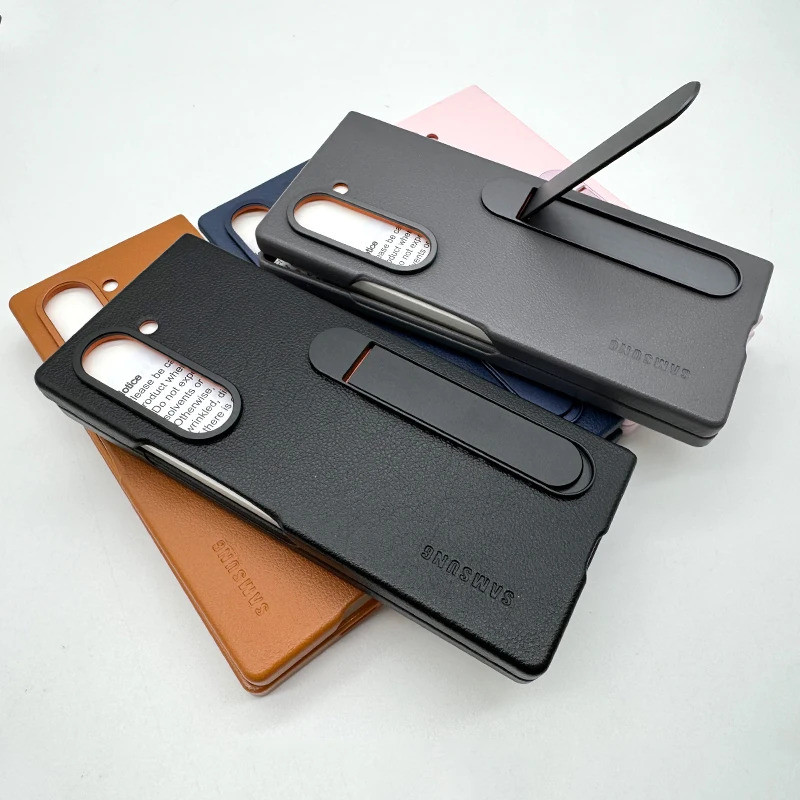 SAMSUNG Galaxy Z Fold 7 Leather Fold6 Case Slim กันกระแทกฝาหลังกันชนพร้อมขาตั้ง