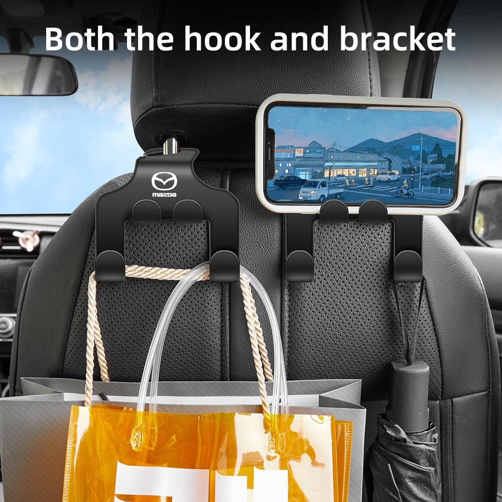 Headrest Hooks สําหรับรถยนต์ที่นั่งตะขอกระเป๋าสําหรับ Mazda 2 3 CX5 CX30 CX8 CX3 Mazda2 6 5 CX9 BT50 กระเป๋าถือแฟชั่นเสื้อผ้าเสื้อร้านขายของชํากระเป๋า