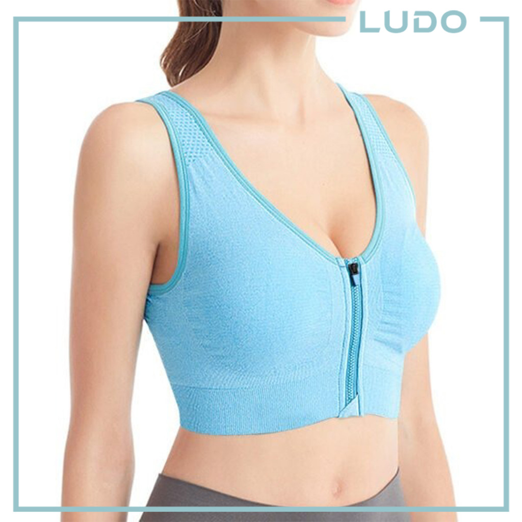 สปอร์ตบราซิปหน้า ไร้สาย Genie Yoga Bra พร้อมแผ่นถอดได้ Bra Sukan Zip Depan Bra Yoga Genie