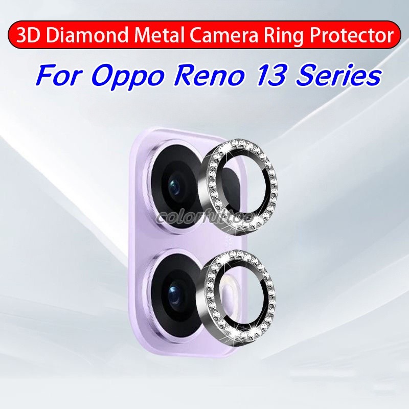 แหวนแวววาวเพชรกระจกนิรภัยป้องกันหน้าจอกล้องเลนส์ป้องกันสําหรับOppo Reno 14 Pro 14Pro 14F 13F Reno13Pro Reno14 4G 5Gเลนส์โลหะแหวนกระจกนิรภัยฝาครอบฟิล์ม