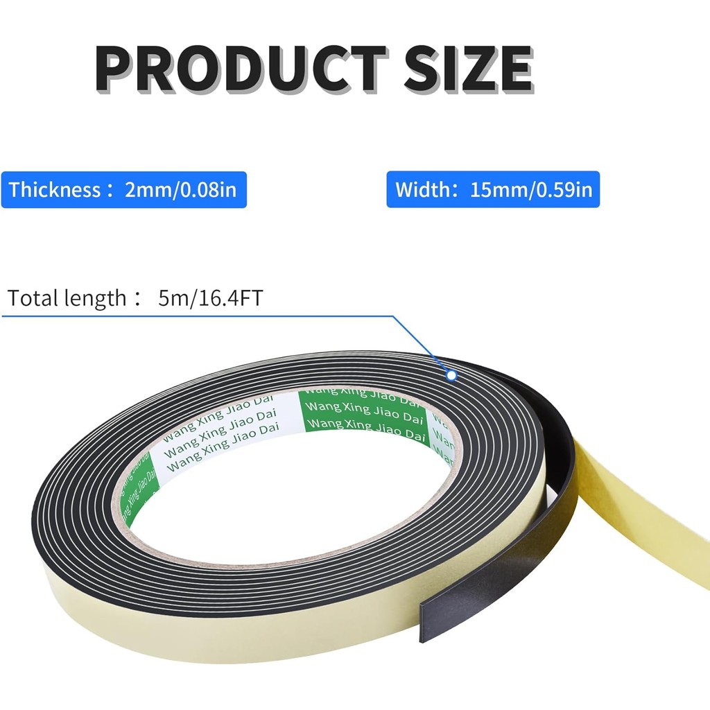 1 ม้วน Weather Peeler ซีลประตู, 5 M/16.4Ft L x 15 มม.W x 2 มม.T ซีลโฟมเทปสําหรับประตูหน้าต่างรถยนต์,