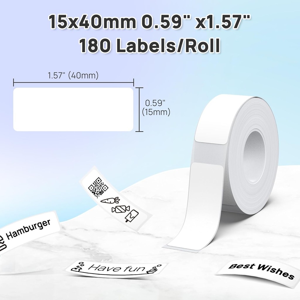 POLONO เทปทําฉลาก P31S ของแท้ กระดาษพิมพ์ Adapted, 15x40mm(0.59"x1.57"), รีฟิลแบบมีกาวในตัวสําหรับบ้