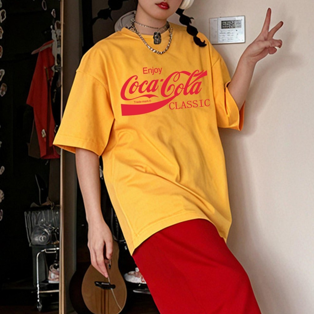yout-trend🔥 พร้อมส่ง ผู้หญิง เสื้อยืด oversize สไตล์เกาหลี ผ้าฝ้ายแท้ใส่สบาย ไม่แตกเมื่อซัก Coca col