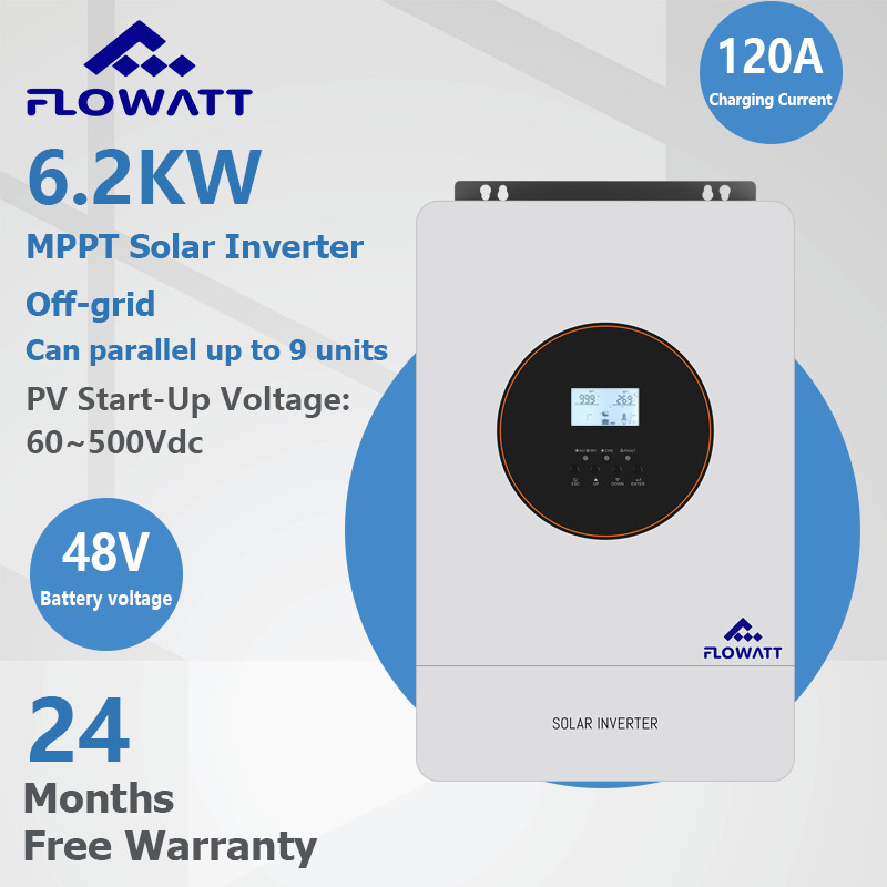 Flowatt 6.2KW 48V Hybrid Inverter 500VDC ในตัว 150A MPPT Solar Charger Controller สามารถเชื่อมต่อได้