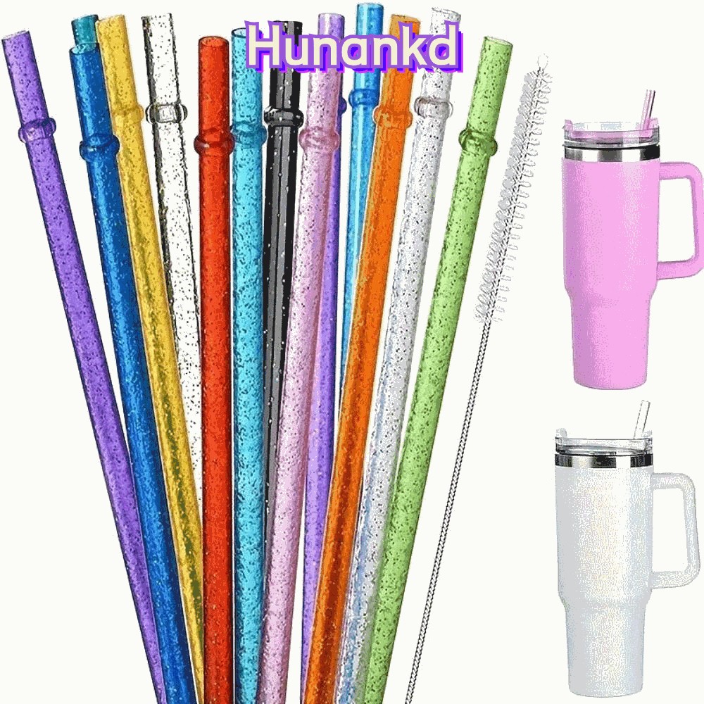 HUAN 1PC ผงทองหลอดพลาสติก,แบบพกพาReusable Glitterฟาง,ของขวัญพร้อมแปรงทําความสะอาดถ้วยอุปกรณ์เสริมรถT