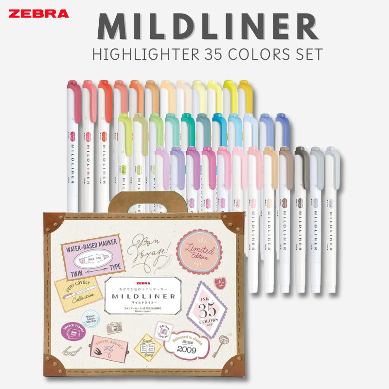 Zebra Mildliner Highlighter 35 Color Set in Gift Box WKT7-35C, Japan Craft, DIY, Handmade, Sewing, Knitting, Crochet, Handicraft
