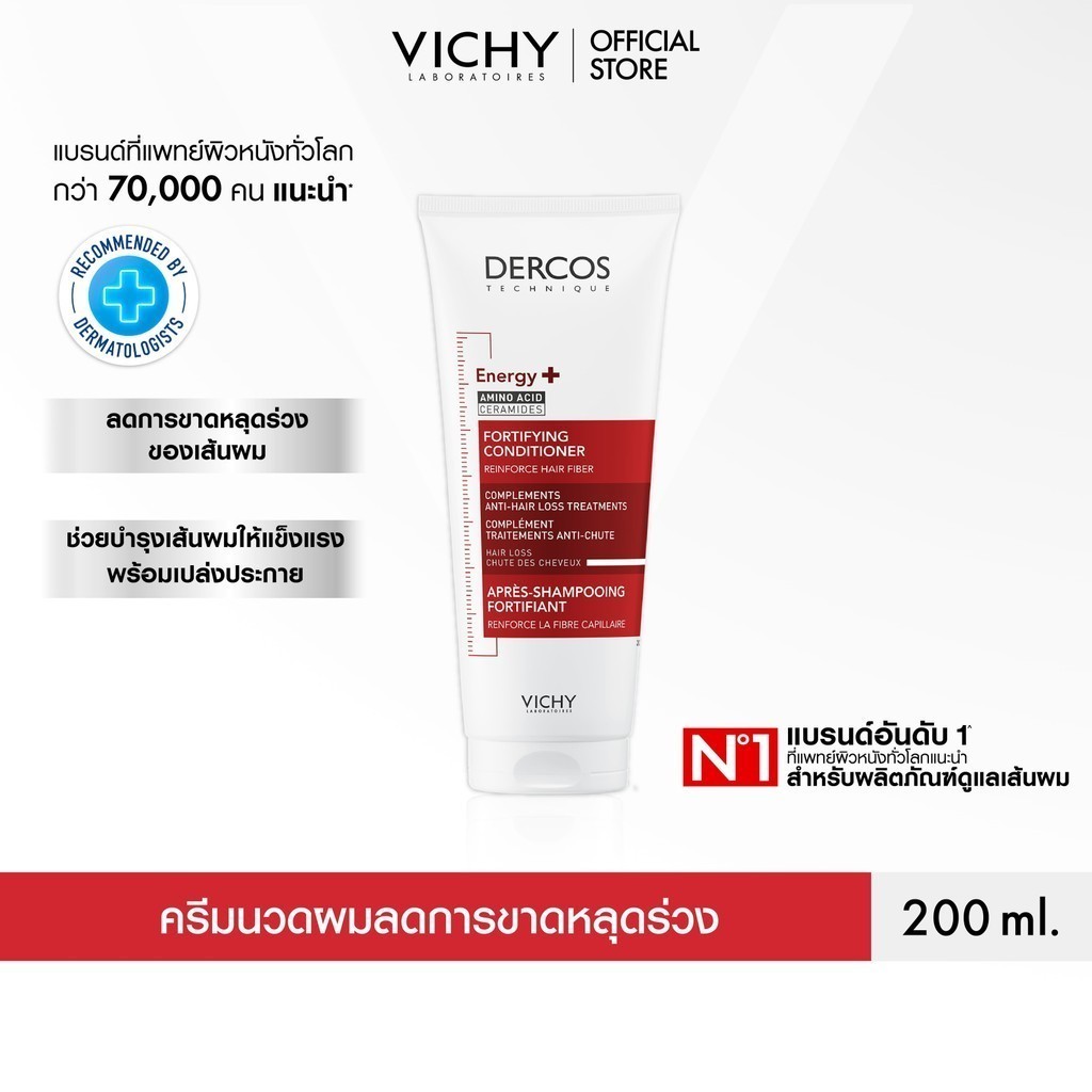วิชี่ VICHY DERCOS ENERGY+ FORTIFYING CONDITIONER ครีมนวดเส้นผม สำหรับผู้ที่มีปัญหาผมขาดหลุดร่วง