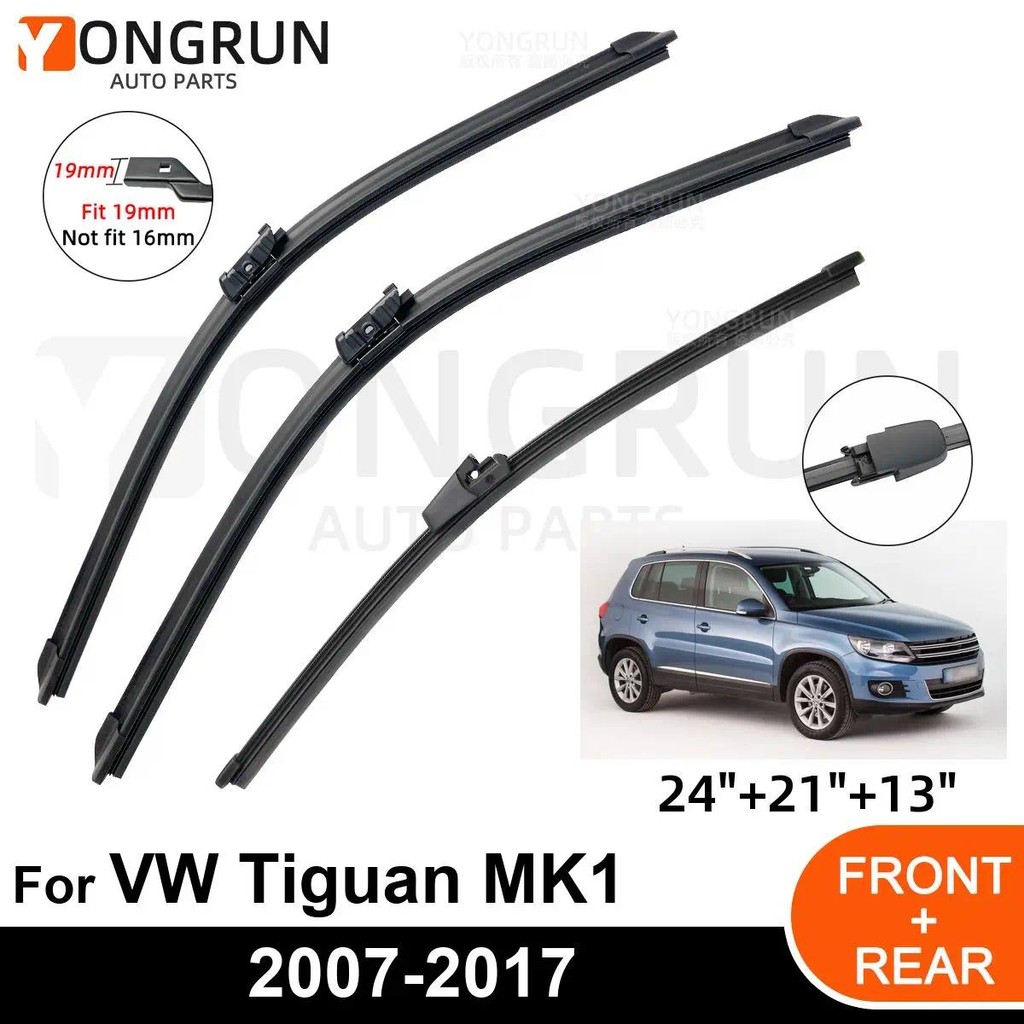 3PCS รถ Wiper สําหรับ VW Tiguan MK1 2007-2017 ด้านหน้าด้านหลังกระจกใบปัดน้ําฝนยางอุปกรณ์เสริม 24 "21