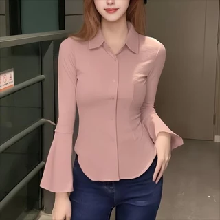 Chili Koko เสื้อเชิ้ต ลายทาง แขนยาว สำหรับผู้หญิง ปี 2025 มาใหม่ สไตล์คลาสสิค ลายทางแนวตั้ง ดีไซน์เปิดข้อมือ 99126