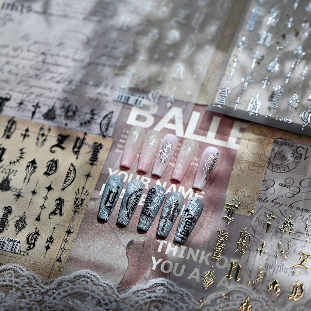 [Meow.Sensei] Iron Simple European American Style Roman Nail Sticker TS-4172 Jet Black Dreamland Cartoon Nail Sticker Hot-sale Recommendation