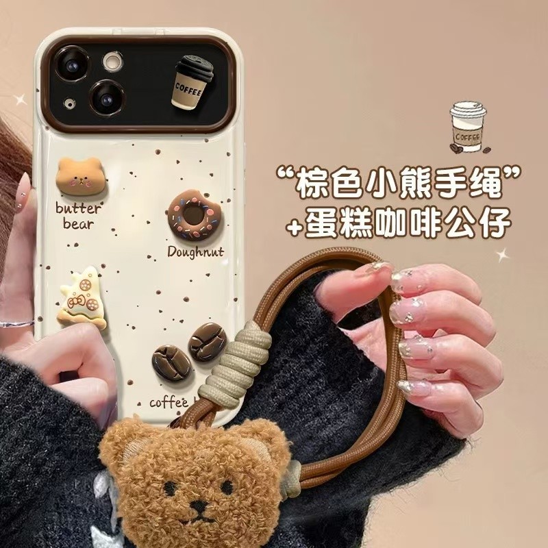 เคสโทรศัพท์หมีขนมหวาน 16 iPhone15promax Flip Large Window 7/8plus Bracket xr/se