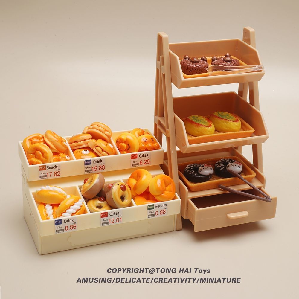 ตู้ขนมปังปลอมจิ๋ว | ชุดของเล่นเบเกอรี่และขนมจิ๋ว | ร้านสะดวกซื้อสําหรับเด็กแกล้งเล่นฉาก – เหมาะสําหรับโมเดลของเล่นอาหารเล่นตามบทบาท - รูปที่ 7