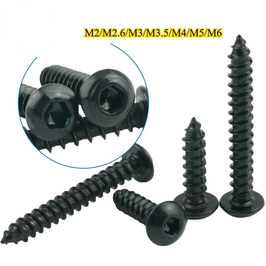 สีดําเกรด 8 หัวกลมซ็อกเก็ตหกเหลี่ยมสกรูแตะตัวเองเฟอร์นิเจอร์สกรู M2/M2.6/M3/M3.5/M4/M5/M6 * L6-50 มม
