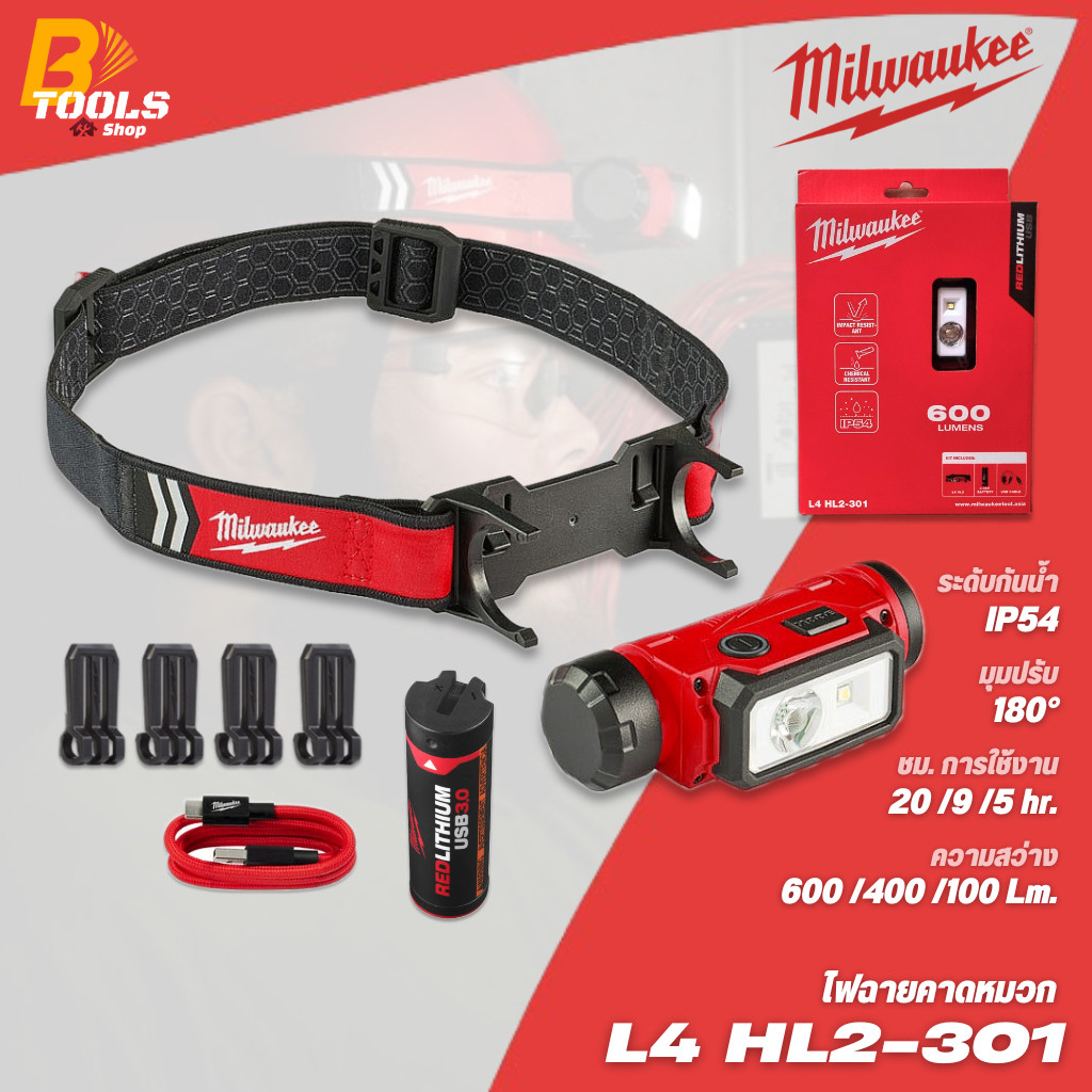 MILWAUKEE ไฟฉายคาดหัวหัว LED 600 ลูเมน รุ่น L4 HL2-301