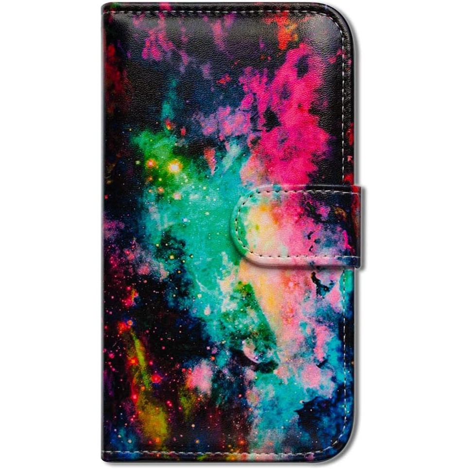 เคสสําหรับ iPod Touch 7/iPod Touch 6,Bcov สีสัน Universe Sky กระเป๋าสตางค์ปกหนังพร้อมบัตรเครดิต ID ช