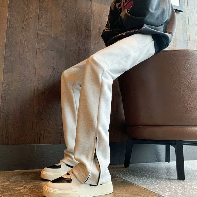 Cleanfit กางเกงวอร์มสีดําผู้ชายฤดูใบไม้ผลิฤดูใบไม้ร่วงอเมริกัน High Street กางเกงซิปกางเกง Street We