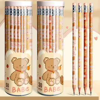 ดินสอการ์ตูน HB ไร้ไส้ดินสอนักเรียนน่ารักพร้อมยางลบ 30 แท่ง/ถัง