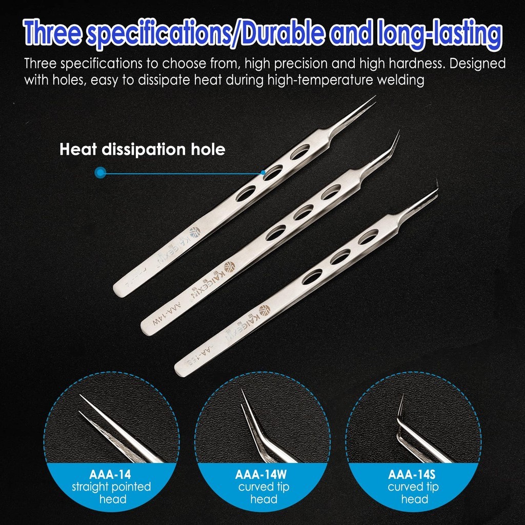 KAIGEXIN แหนบสแตนเลส รุ่น AAA-14, AAA-14W, AAA-15S สำหรับงานซ่อมมือถือและเมนบอร์ด