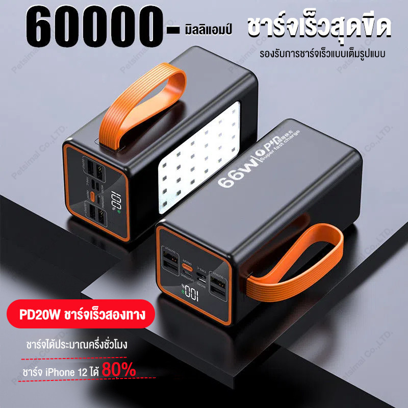 【การรับรอง 3C】พาวเวอร์แบงค์ PowerBank 70000mAh แบตเตอรี่สำรองมีจอ LED แบตสํารอง66W fast charge Solar