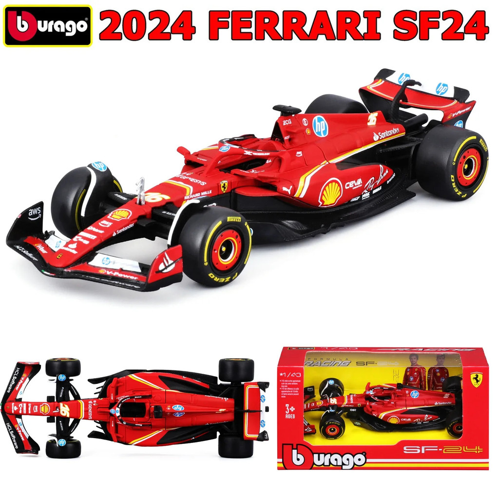 [NEW] Bburago 1/43 2025 Ferrari Sf24 F1 Racing รุ่นโลหะผสม Diecast ของเล่นยางยาง Halo รถยนต์ของขวัญส