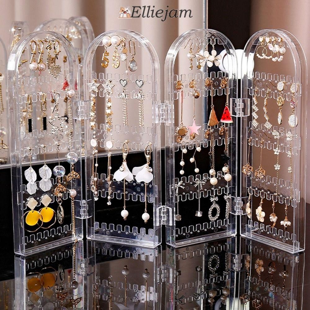 ELLIEJAM ต่างหูผู้ถือจอแสดงผลกล่องเก็บแบบพับได้ทนทานสร้อยคอชั้นวางเครื่องประดับ