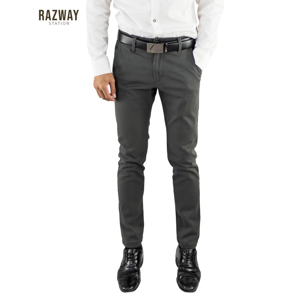 Razway กางเกงชิโน่ ผ้ายืด นุ่มใส่สบาย ทรงกระบอกเล็ก (slim fit) กางเกงสแลคชาย รุ่น RZ625