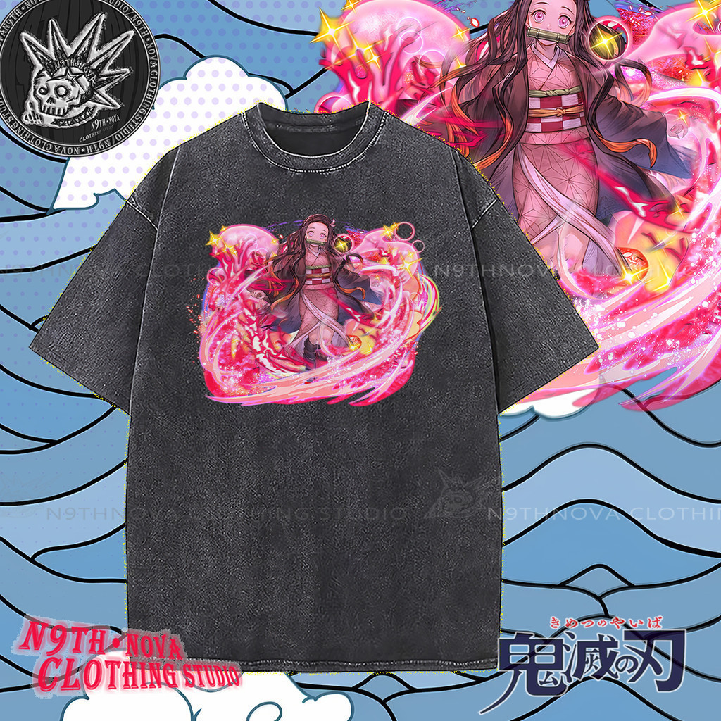 Anime 24h shipping⚡N9THNOVA[Demon Slayer] Anime Washed T-Shirt Streetwear Unisex COD