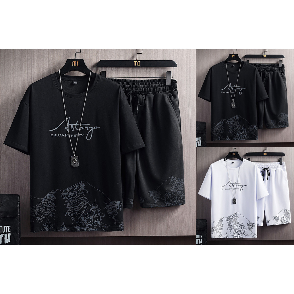 SHOES ชุดเซต2 ชิ้นผู้ชาย เสื้อยืดคอกลมเเขนสั้น สกรีนลาย  กางเกงขาสั้น  รุ่น 66222