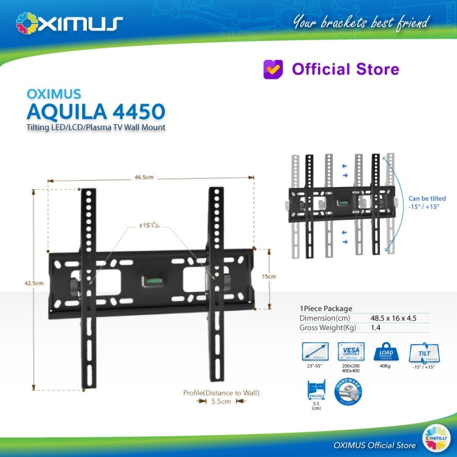 TV Tilt Bracket LCD LED TV 23 "นิ้ว - 55" นิ้ว Oximus Aquila 4450 - ติดผนัง