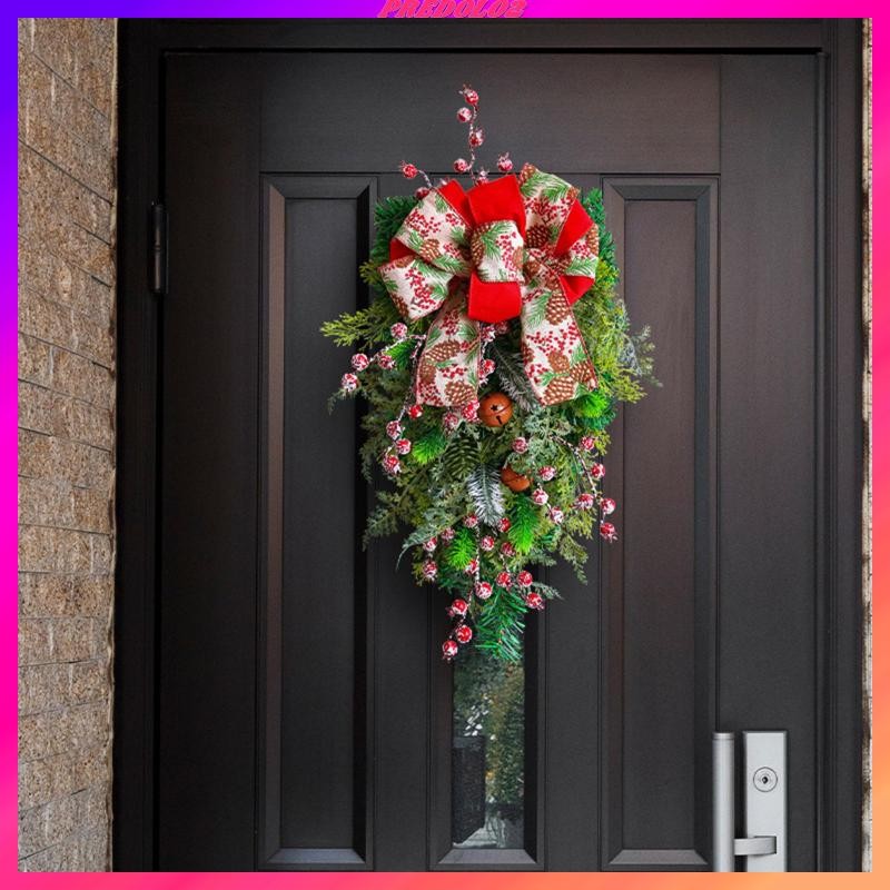 [Predolo2] พวงหรีดประตูด้านหน้าคริสต์มาส Teardrop Swag ตกแต่งพวงมาลัยประตู Swag สําหรับบ้านสวนครบรอบ