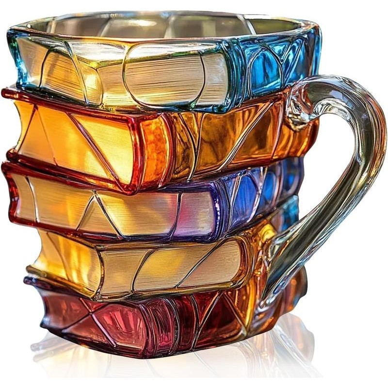 Painted Book Mug, Novelty 3d Painted Books Coffee Mug Colorful Acrylic Books Stack Shaped Coffee Cup