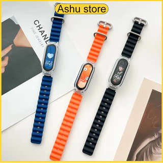 สายนาฬิกาแบบทูอินวัน + กรอบสำหรับ Xiaomi Mi Band 7/8/9/10 /3/4/5/6, สายนาฬิกาซิลิโคน