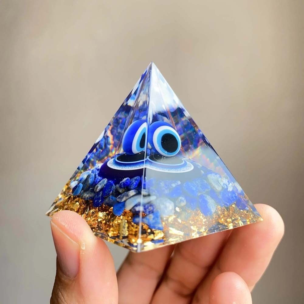 DANILOWM Evil Eye เครื่องประดับ, Fortune Lucky Energy Orgone พีระมิดตุ๊กตา,ของขวัญวันเกิดเรซิ่น Drop กาวคริสตัลหิน Evil Eye Pyramid Home Office - รูปที่ 4
