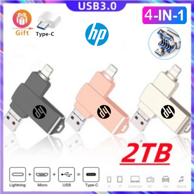 2TB USB3.0 4 in 1 OTG แฟลชไดรฟ์โลหะกันน้ําความเร็วสูงเข้ากันได้กับ Max XR 11 Pro/iPad 1t 512g 256g 1